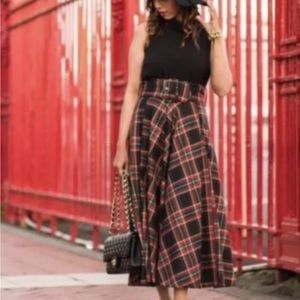 NWT Zara Belted Plaid Midi Skirt Blogger Favorite Sz XS